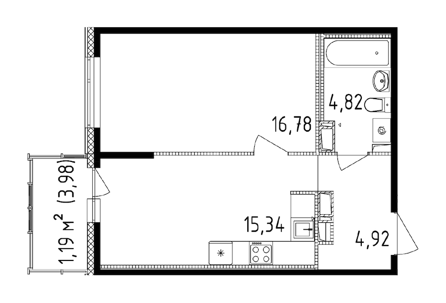 1-комнатная квартира 41.86 м², 12/14 эт., ЖК «Чёрная речка»
